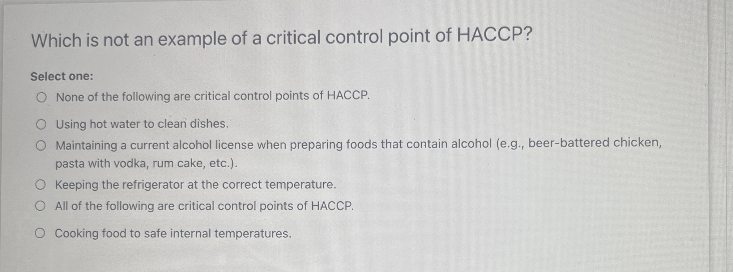 Solved Which is not an example of a critical control point | Chegg.com