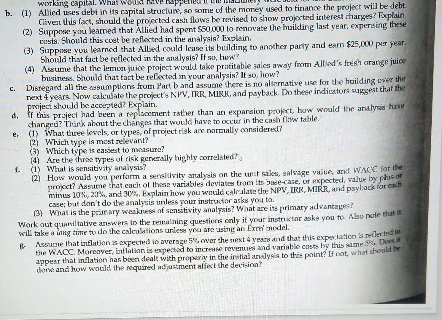 Solved h. The expected cash flows, considering inflation (in | Chegg.com