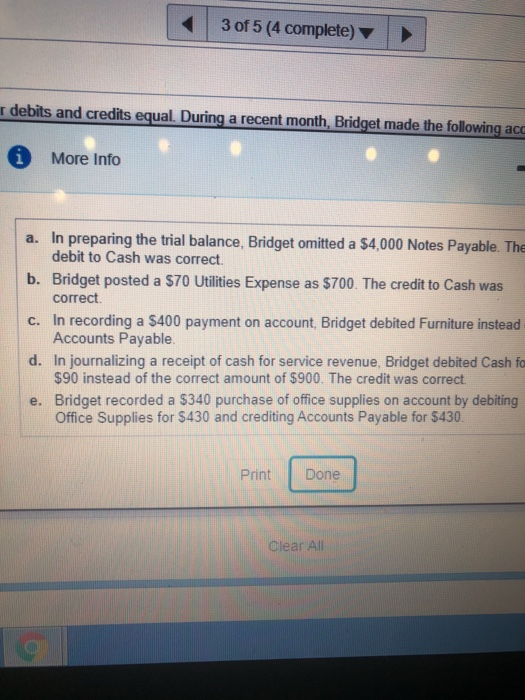 Solved 3 of 5 (4 complete) debits and credits equal. During | Chegg.com