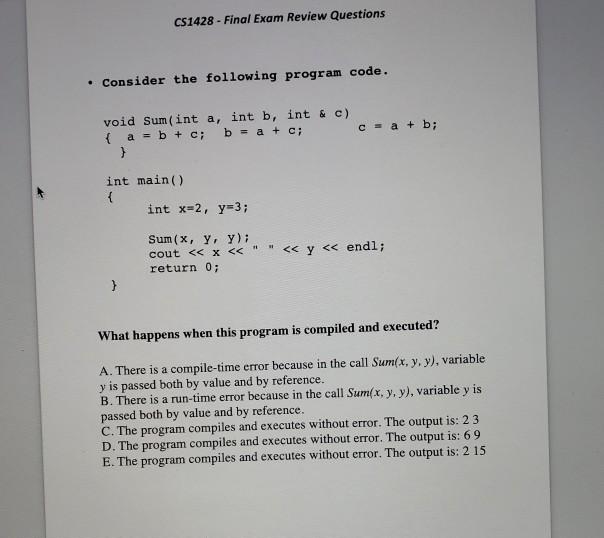 Solved CS1428 - Final Exam Review Questions Consider the | Chegg.com
