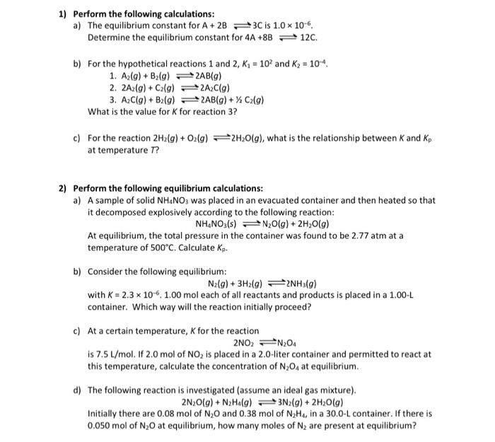 Solved 1) Perform the following calculations: a) The | Chegg.com