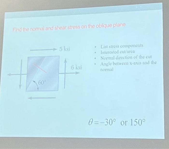 Solved Find the normal and shear stress on the oblique plane | Chegg.com