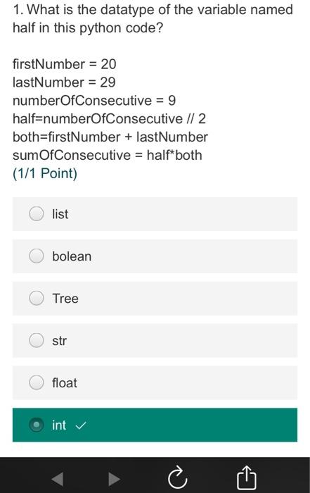 Solved 1. What is the datatype of the variable named half in | Chegg.com