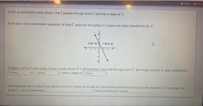 In the \( x y \)-coordinate plane shown, line \( l \) passes through point \( C \) and has a slope of -2 . En el plano de coo