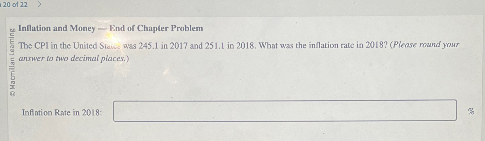Solved 20 ﻿of 22Inflation and Money - ﻿End of Chapter | Chegg.com