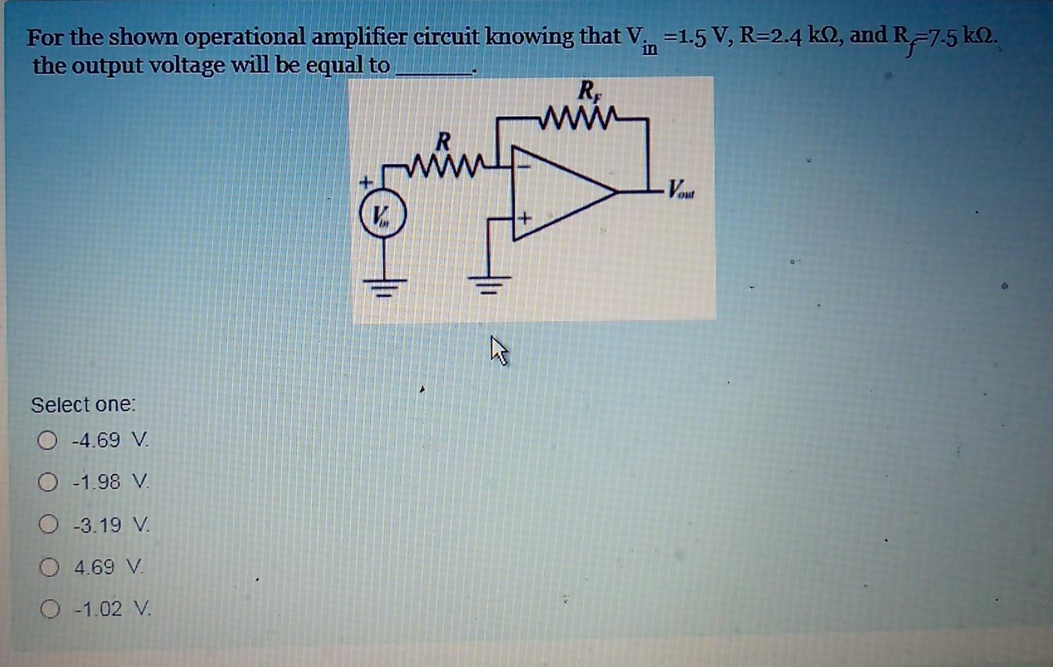 Solved For the shown operational amplifier circuit knowing