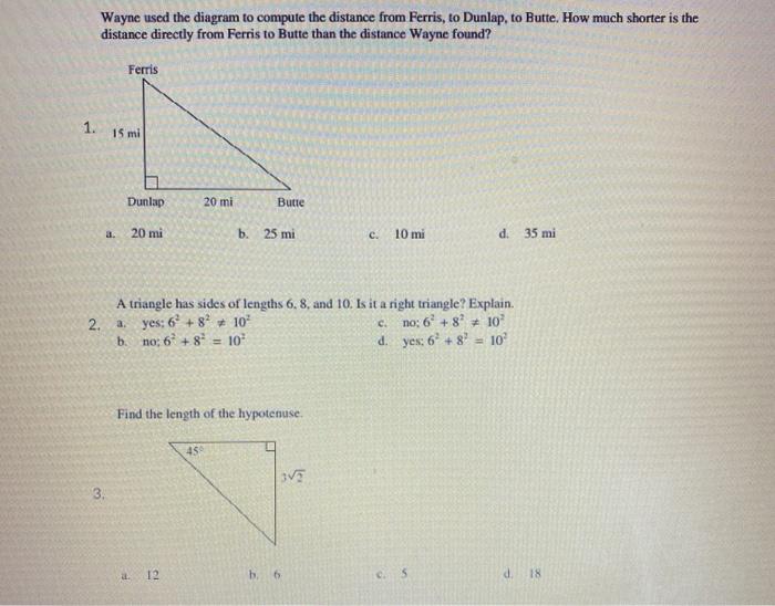 Solved Wayne used the diagram to compute the distance from