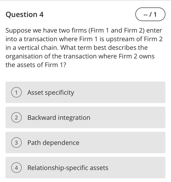Solved Question 4 1 Suppose We Have Two Firms Firm 1 Chegg