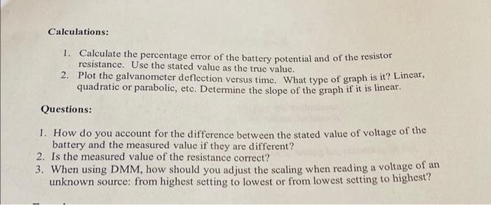 Calculations: 1. Calculate the percentage error of | Chegg.com