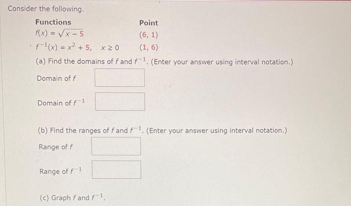 Solved Consider the following. Functions Point f(x) = x - 5 | Chegg.com