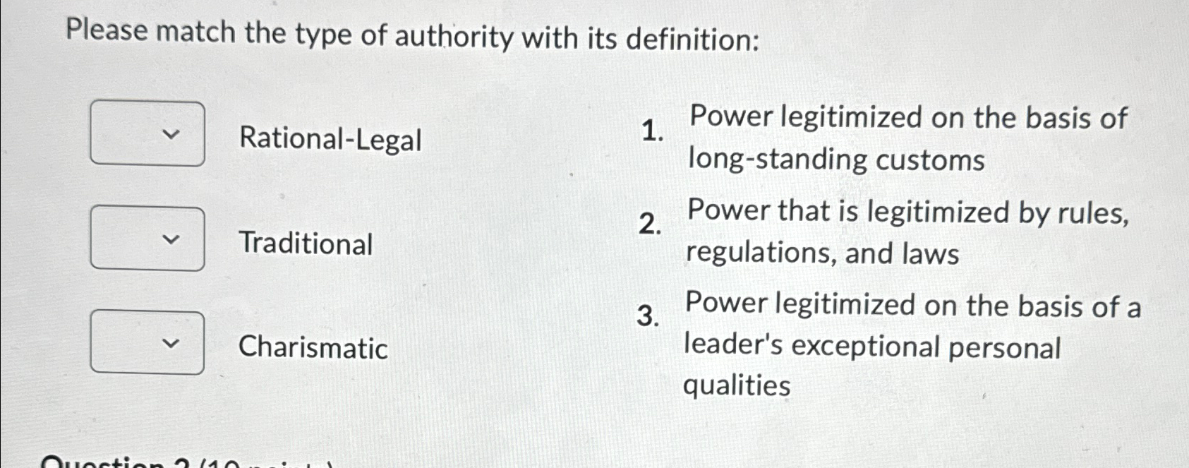 Solved Please match the type of authority with its | Chegg.com