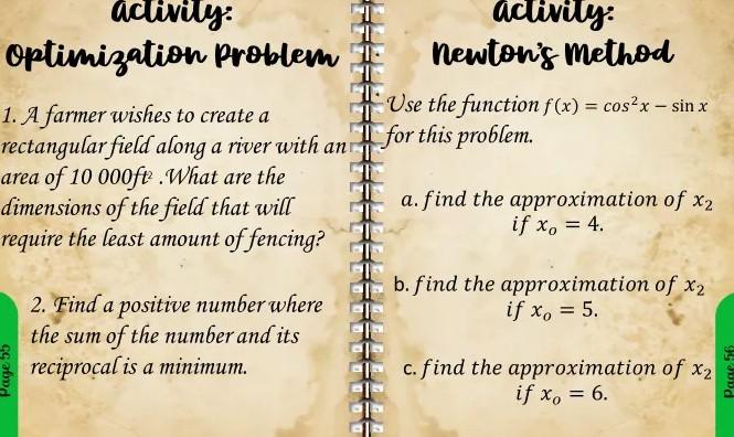Solved activity: Optimization problem I 1. A farmer wishes | Chegg.com