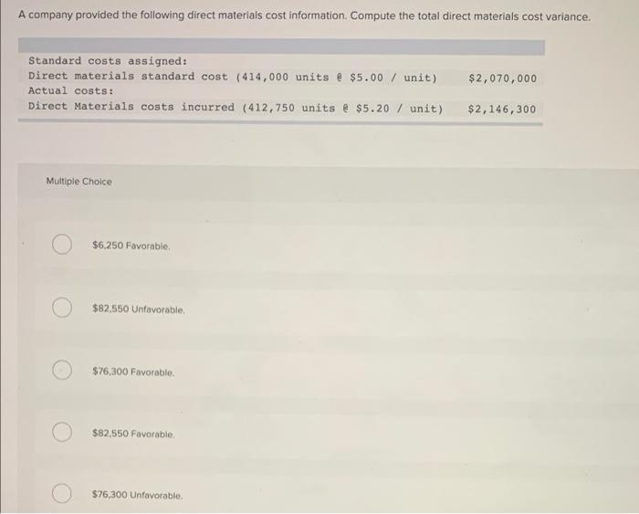 Solved A company provided the following direct materials | Chegg.com