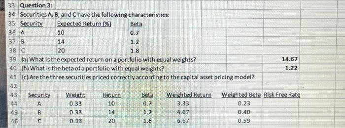 Solved Securities A, B, And C Have The Following | Chegg.com