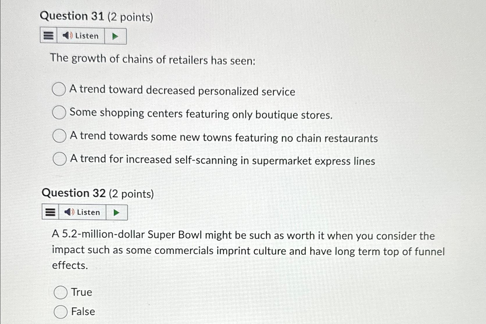 Solved Question 31 (2 ﻿points)The growth of chains of | Chegg.com