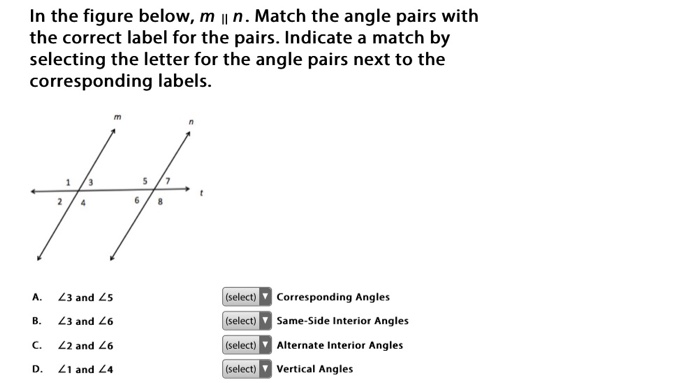 Solved In The Figure Below M N Match The Angle Pairs