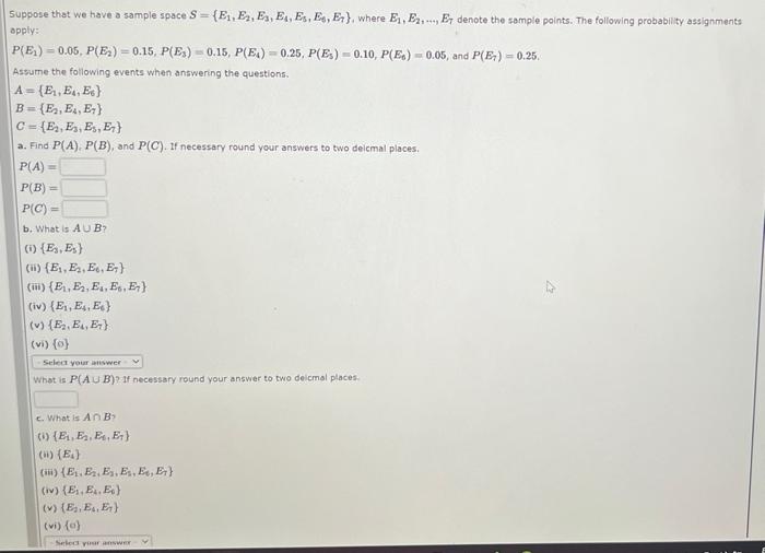 Solved Suppose that we have a sample space S= (E₁, E2, Es, | Chegg.com