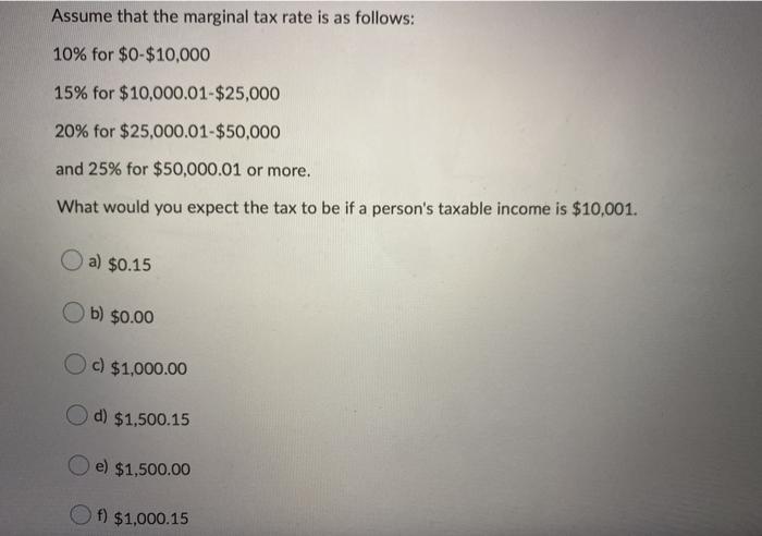 Solved Assume That The Marginal Tax Rate Is As Follows: 10% | Chegg.com