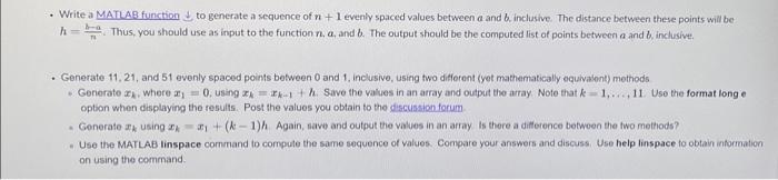 Solved - Write a MATLAB function &, to generate a sequence | Chegg.com