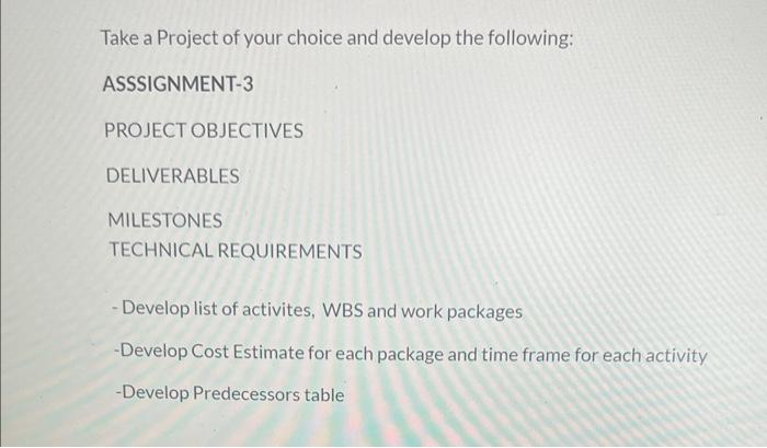 Take a Project of your choice and develop the | Chegg.com