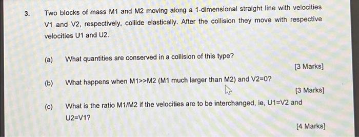 Solved 3. Two Blocks Of Mass M1 And M2 Moving Along A | Chegg.com