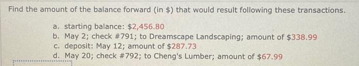 Solved Find the amount of the balance forward (in $) that | Chegg.com