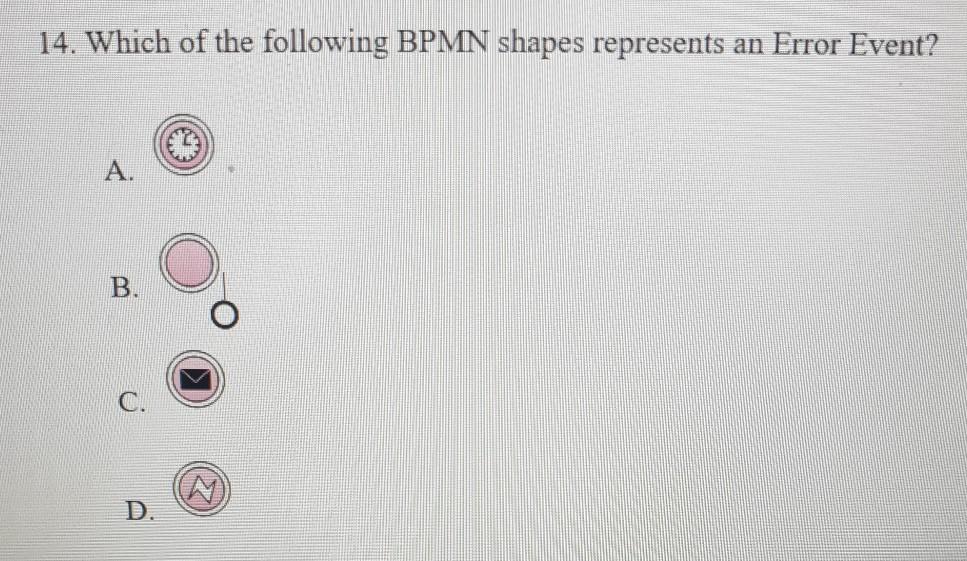 Solved 14. Which of the following BPMN shapes represents an | Chegg.com