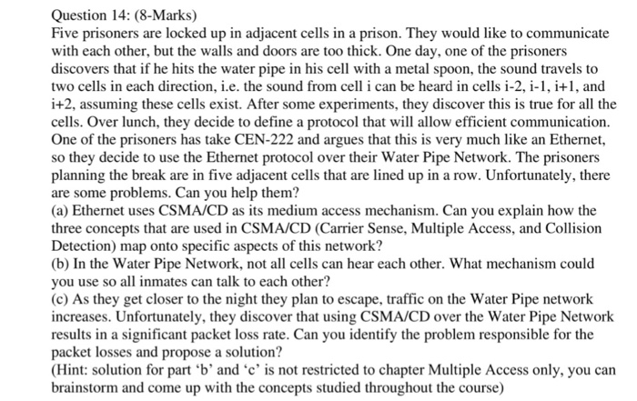 Solved Question 14: (8-Marks) Five prisoners are locked up | Chegg.com