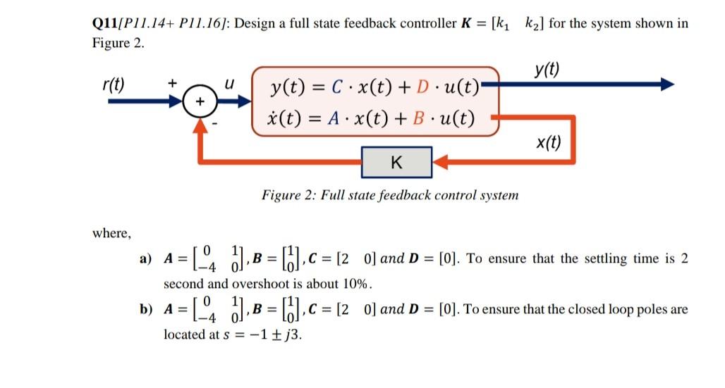 Solved + u . Q11[P11.14+ P11.16]: Design a full state | Chegg.com