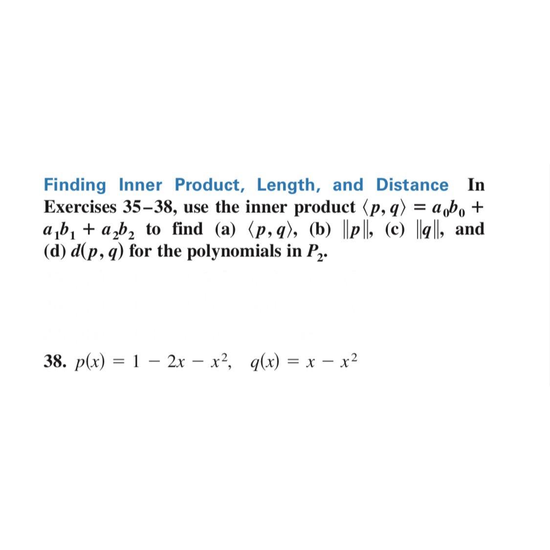 Solved Finding Inner Product, Length, and Distance In | Chegg.com