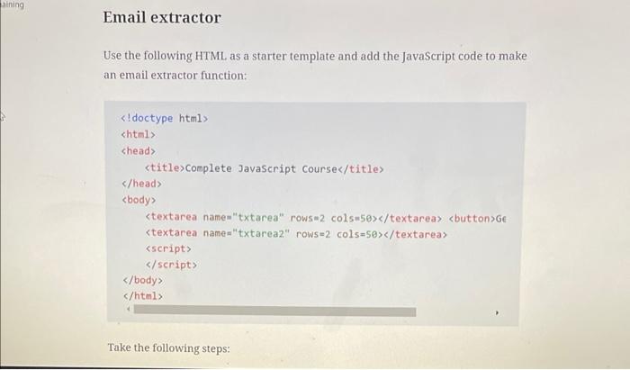 Solved Emanl extractor Use the following HTML as a starter | Chegg.com