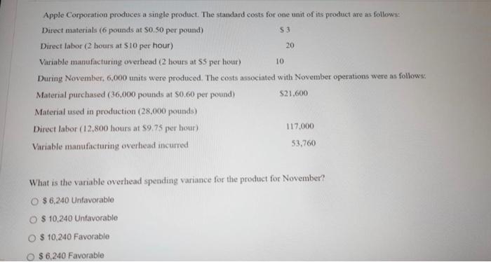 Solved Apple Corporation produces a single product. The | Chegg.com