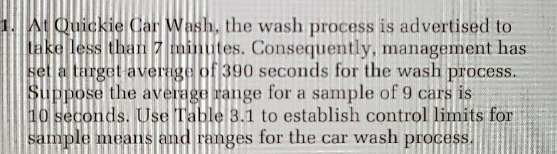 Solved 1. At Quickie Car Wash, the wash process is