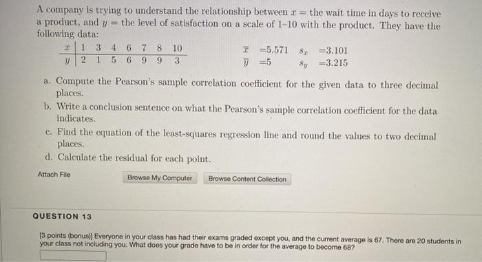 Solved A company is trying to understand the relationship | Chegg.com