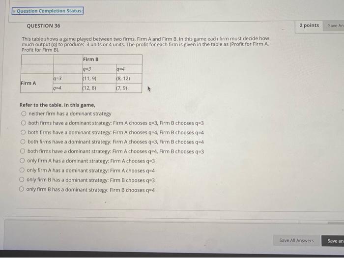 Solved Question Completion Status: QUESTION 36 2 points Save | Chegg.com