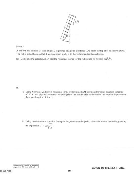 Solved - Mech.3. A Uniform Rod Of Mass M And Length L Is | Chegg.com