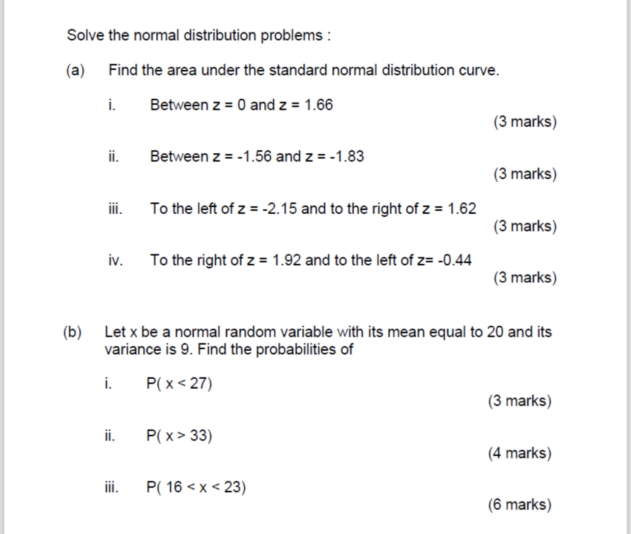 Solved Solve the normal distribution problems :(a) ﻿Find the | Chegg.com