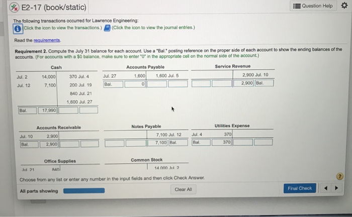 Solved E2-17 (book/static) Question Help The following | Chegg.com