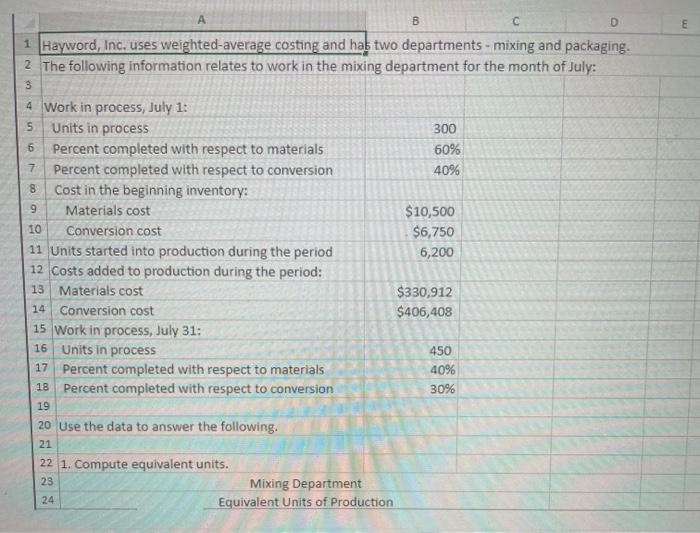 Solved Hayword Inc Uses Weighted Average Costing And Has 3272