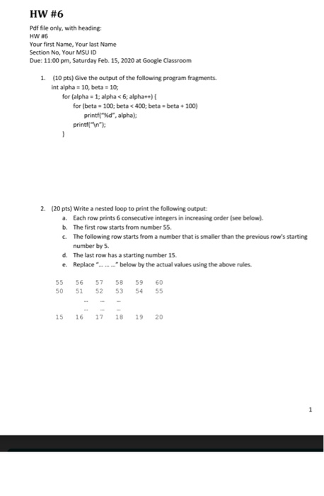 Solved HW #6 Pdf file only with heading HW #6 Your first | Chegg.com