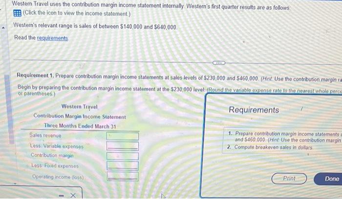 Solved Requirements 1 Prepare Contribution Margin Income 