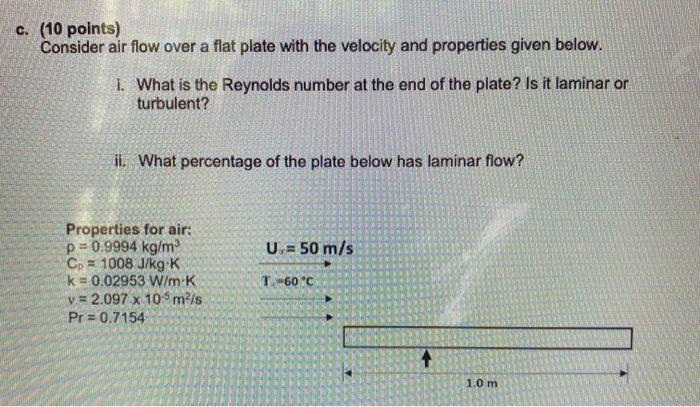 Solved c. (10 points) Consider air flow over a flat plate | Chegg.com
