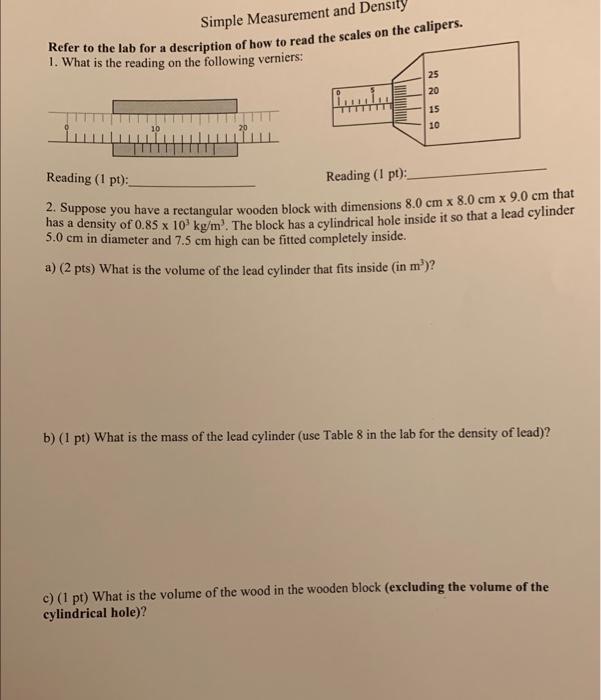 Solved Simple Measurement and Densily Refer to the lab for a