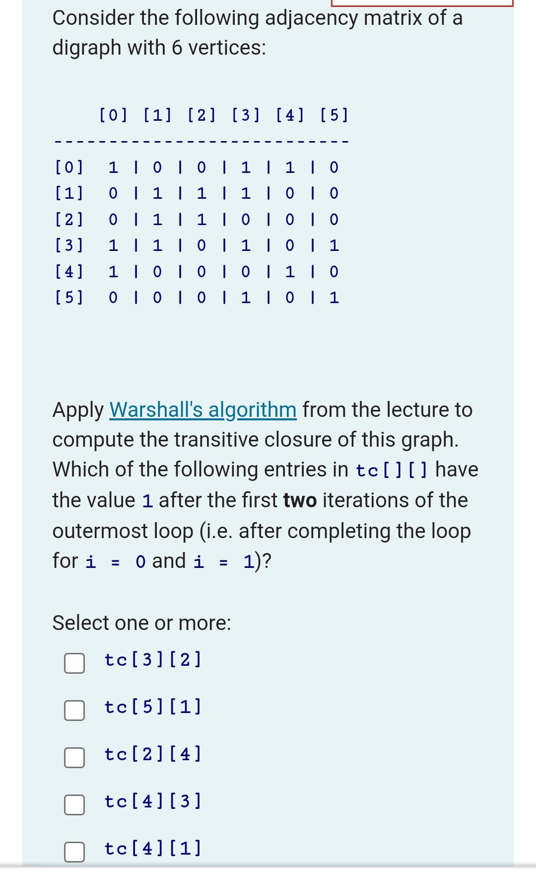 Solved Consider the following adjacency matrix of a digraph | Chegg.com