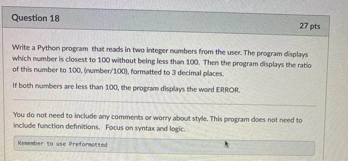 Solved Question 18 27 pts Write a Python program that reads | Chegg.com