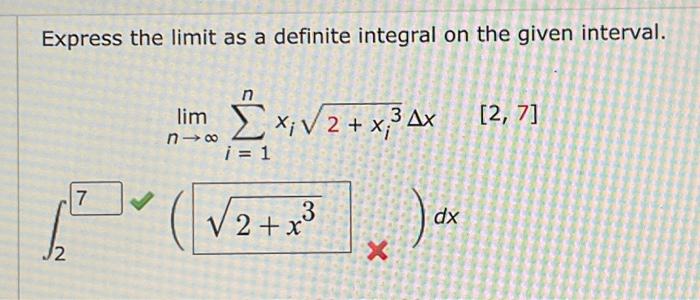 Express the limit as a definite integral on the given | Chegg.com
