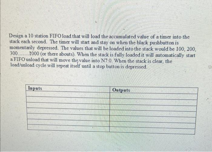 Design a 10 station FIFO load that will load the | Chegg.com