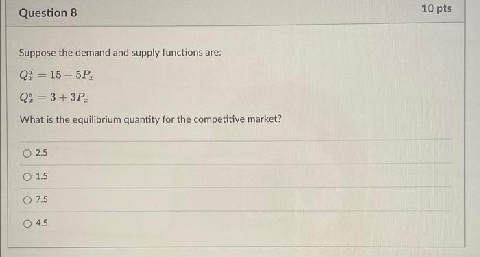Solved Question 7 10 pts Suppose the demand function for a | Chegg.com