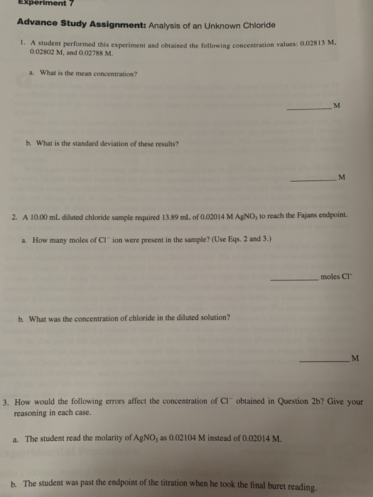 advance study assignment analysis of an unknown chloride