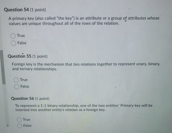 Solved Question 54 1 point A primary key also called